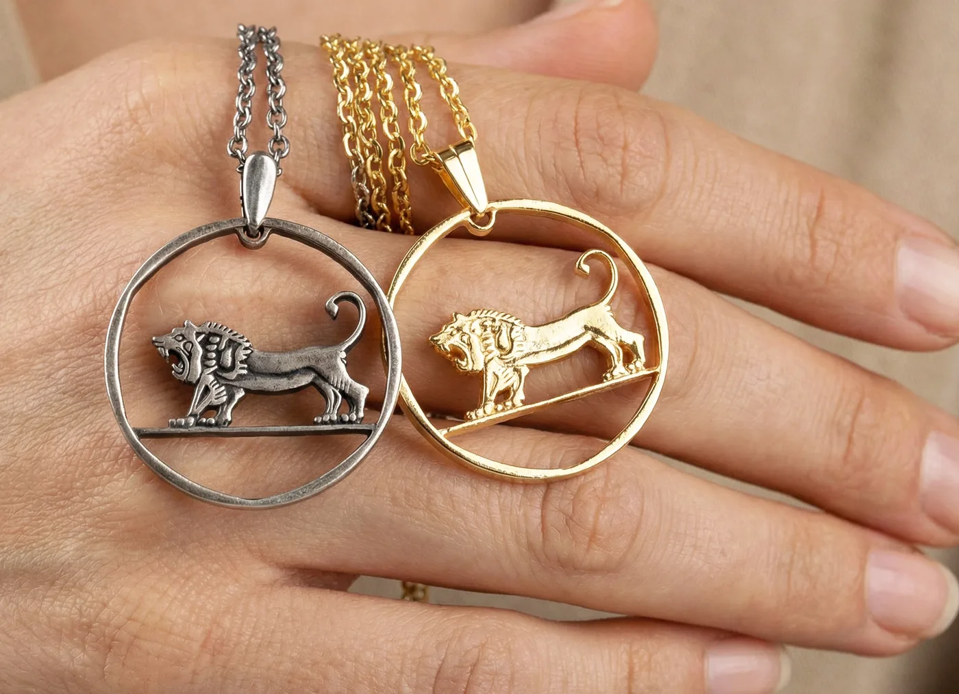 תליון אריה יהודה בעבודת יד - עשוי ממטבע 5 לירות, שנות ה 70