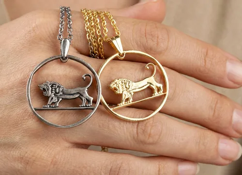 תליון אריה יהודה בעבודת יד - עשוי ממטבע 5 לירות, שנות ה 70